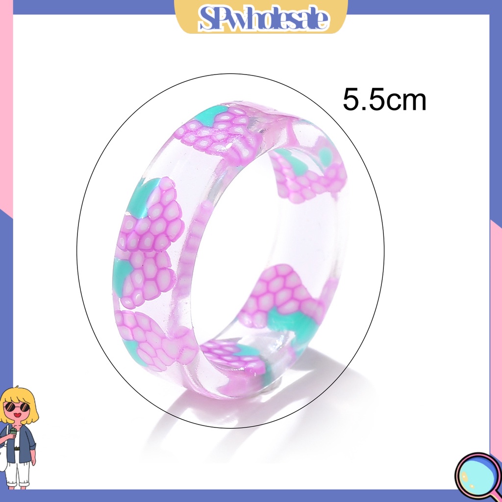 &lt;SPwholesale&gt; Bộ 7 Nhẫn Resin Resin Hình Quả Chanh Đầy Màu Sắc Quyến Rũ Thoải Mái Mặc Làm