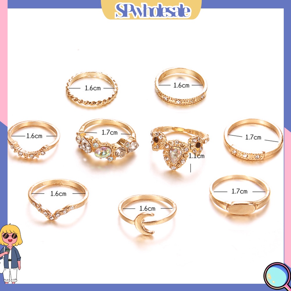 <SPwholesale> Bộ 9 Nhẫn Đốt Ngón Tay Nhiều Kiểu Đính Đá Phong Cách Bohemian