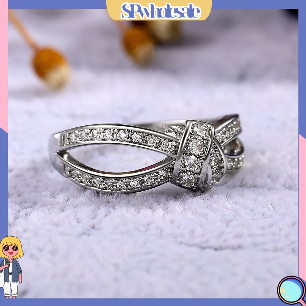 <SPwholesale> Nhẫn Hợp Kim Hình Nơ Xoắn Đính Đá Thời Trang Cho Nữ