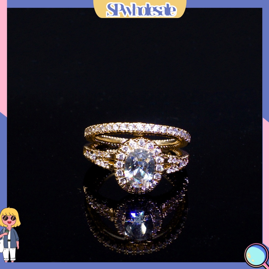 <SPwholesale> Set 2 Nhẫn Đính Hôn Đính Đá Nhân Tạo Nhiều Màu Sắc Lấp Lánh