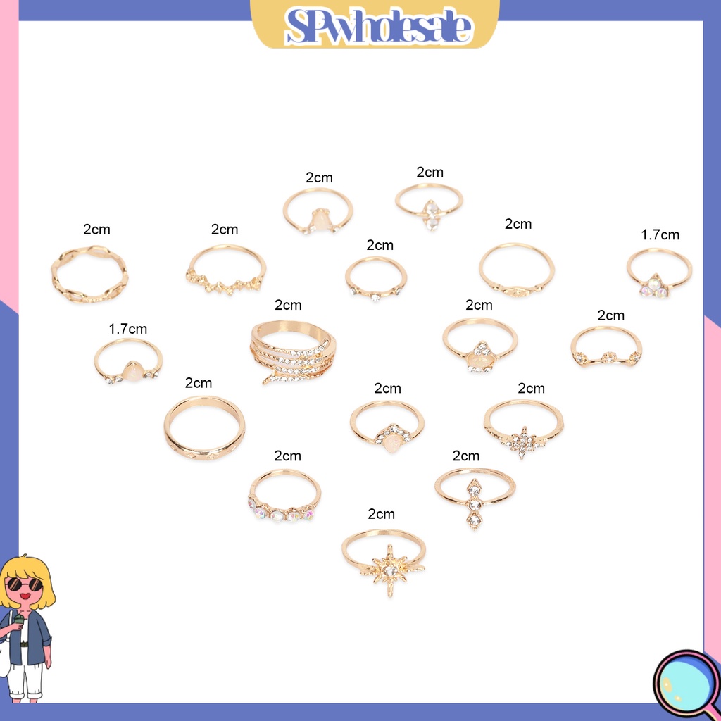 <SPwholesale> Bộ 17 Nhẫn Đính Đá Nhân Tạo Phong Cách Bohemian Thời Trang