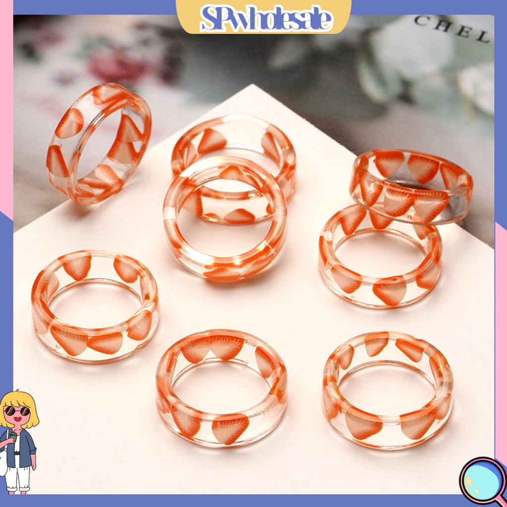 &lt;SPwholesale&gt; Nhẫn Resin Mịn Trong Suốt Họa Tiết Trái Cây Quà Tặng Valentine Cho Nữ