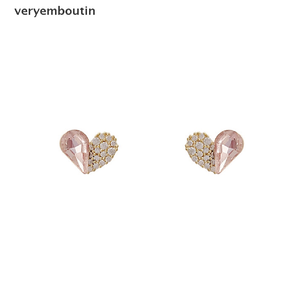1 Đôi Bông Tai Hình Trái Tim Đính Đá Thời Trang
