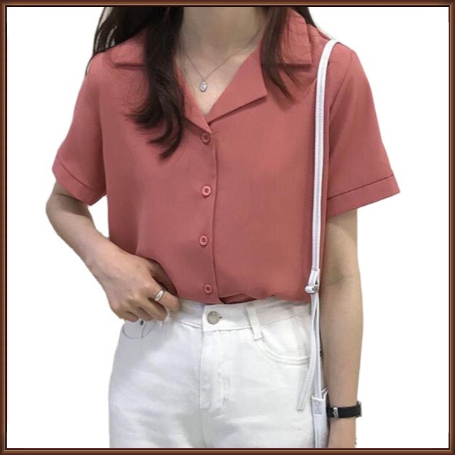 Áo Sơ Mi Voan Tay Ngắn Cổ Chữ V Màu Sắc Đơn Giản Thanh Lịch Thời Trang Cho Nữ