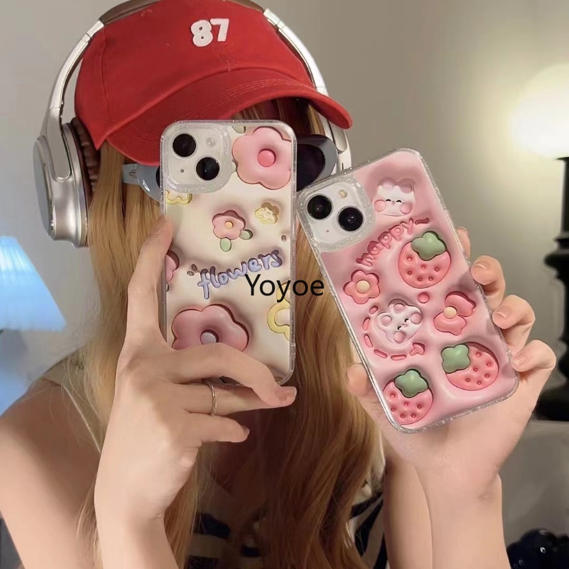 Ốp Điện Thoại Silicon Mềm Viền Khung Chống Sốc Họa Tiết Hoa 3D Lấp Lánh Cho iPhone 14 13 12 Pro Max Plus 2023