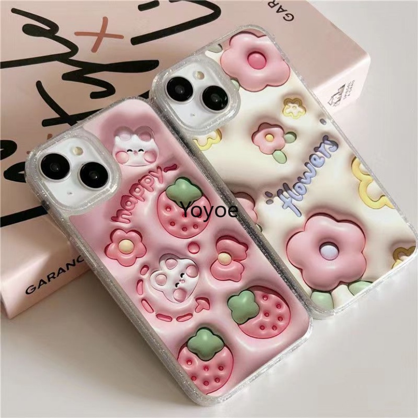 Ốp Điện Thoại Silicon Mềm Viền Khung Chống Sốc Họa Tiết Hoa 3D Lấp Lánh Cho iPhone 14 13 12 Pro Max Plus 2023