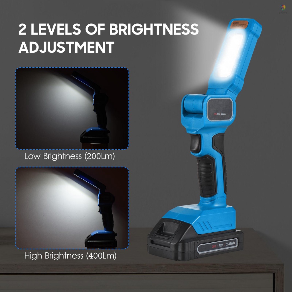 Đèn LED 20V Cầm Tay Không Dây Có Thể Sạc Lại Kèm Móc Pin 2.0Ah Dùng Để Sửa Chữa / Đi Cắm Trại