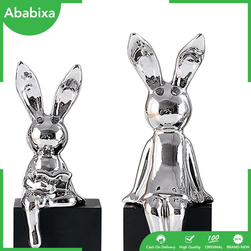 Set 3 Tượng Thỏ Bằng Gốm Thủ Công Trang Trí Nhà Cửa