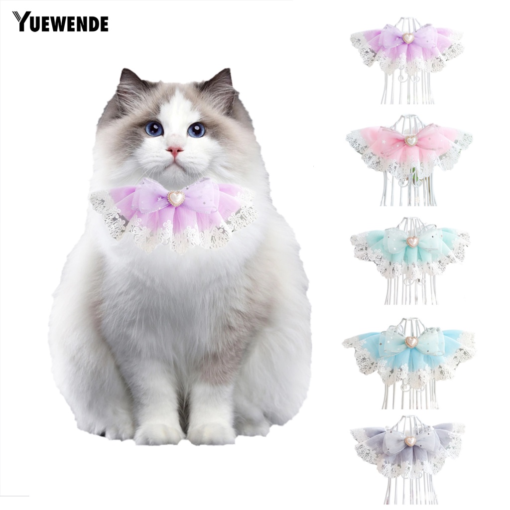 Yue.z Yếm Ăn Hình Nơ Phối Ren Bắt Mắt Cho Thú Cưng