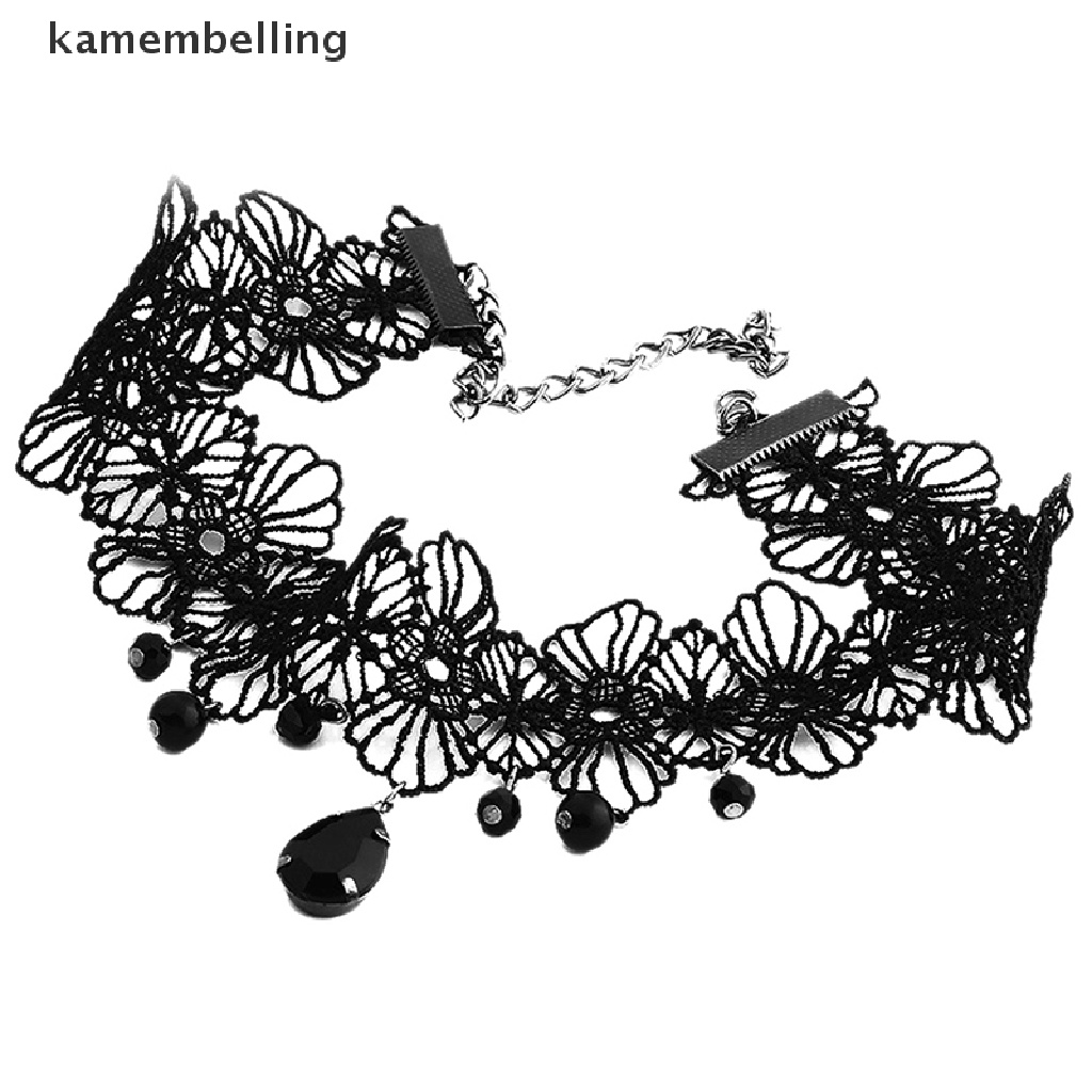 Vòng Cổ Choker Ren Màu Đen Đính Đá Pha Lê Phong Cách Gothic Cổ Điển Cho Nữ