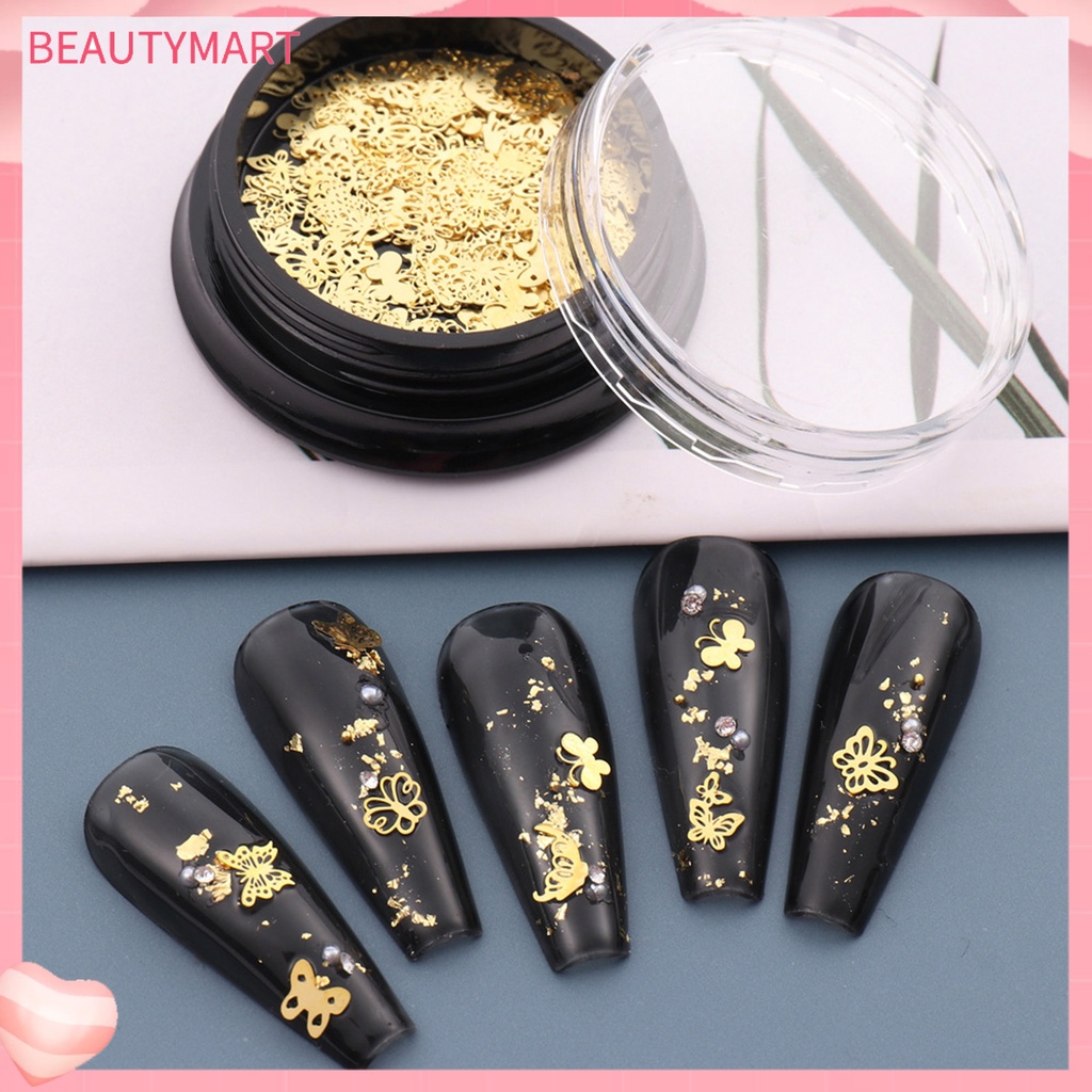 1 Hộp Nhãn Dán Móng Tay Hình Bướm Rỗng Lấp Lánh Dễ Tháo Rời DIY