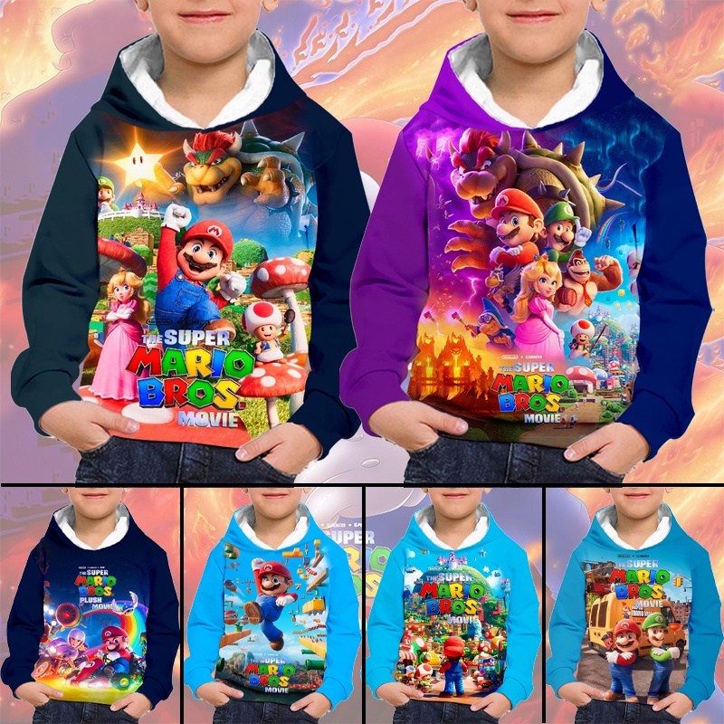 Áo Hoodie Tay Dài In Hình Super Mario Thời Trang Mùa Đông 2023 Cho Bé 3-13 Tuổi