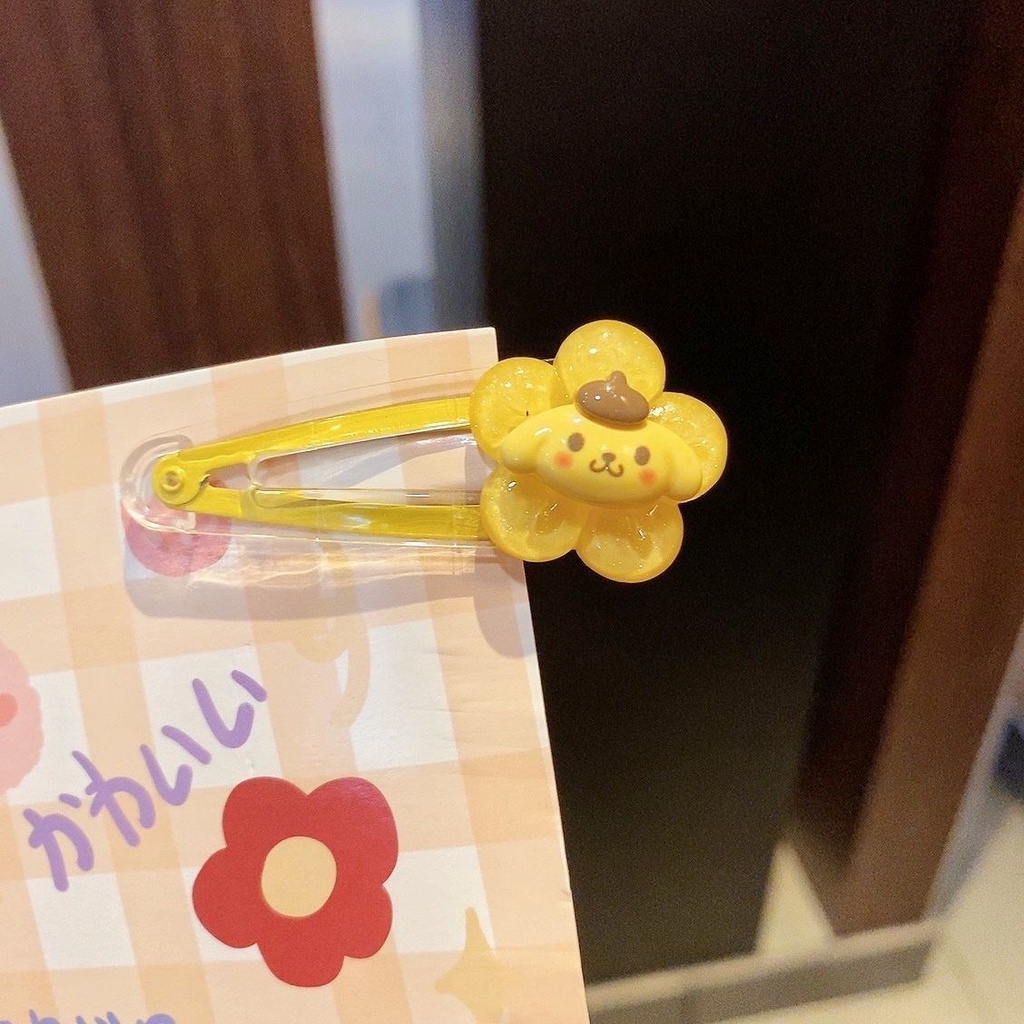 Kẹp Tóc Mái Bên Hông Trong Suốt Họa Tiết Hoa Hoạt Hình Cún Cinnamon Kuromi Sanrio Cho Bé Gái
