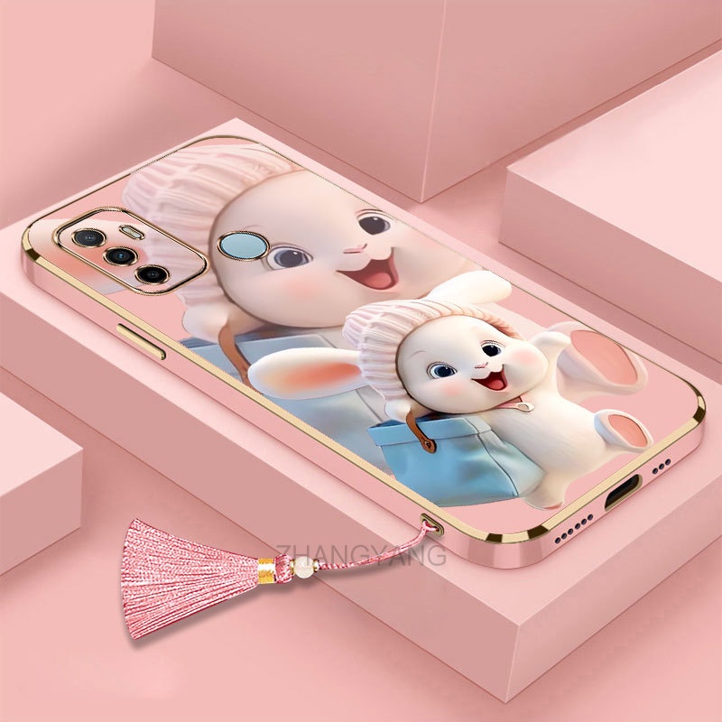ốp lưng oppo a53 a33 2020 Silicon Viền Thẳng Họa Tiết Chú Thỏ Nhiều Màu Dễ Thương Kèm Dây Đeo Cho oppo a53 a33 2020