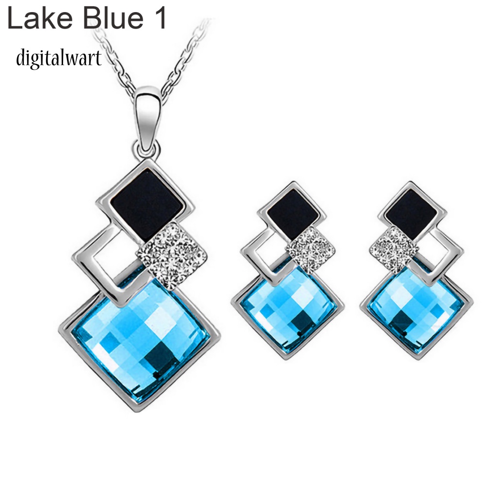 Kỹ Thuật Số| Set 2 Món Vòng cổ + Bông Tai Hình Học Bằng Hợp Kim Đính Pha Lê Lấp Lánh Cho Cô Dâu