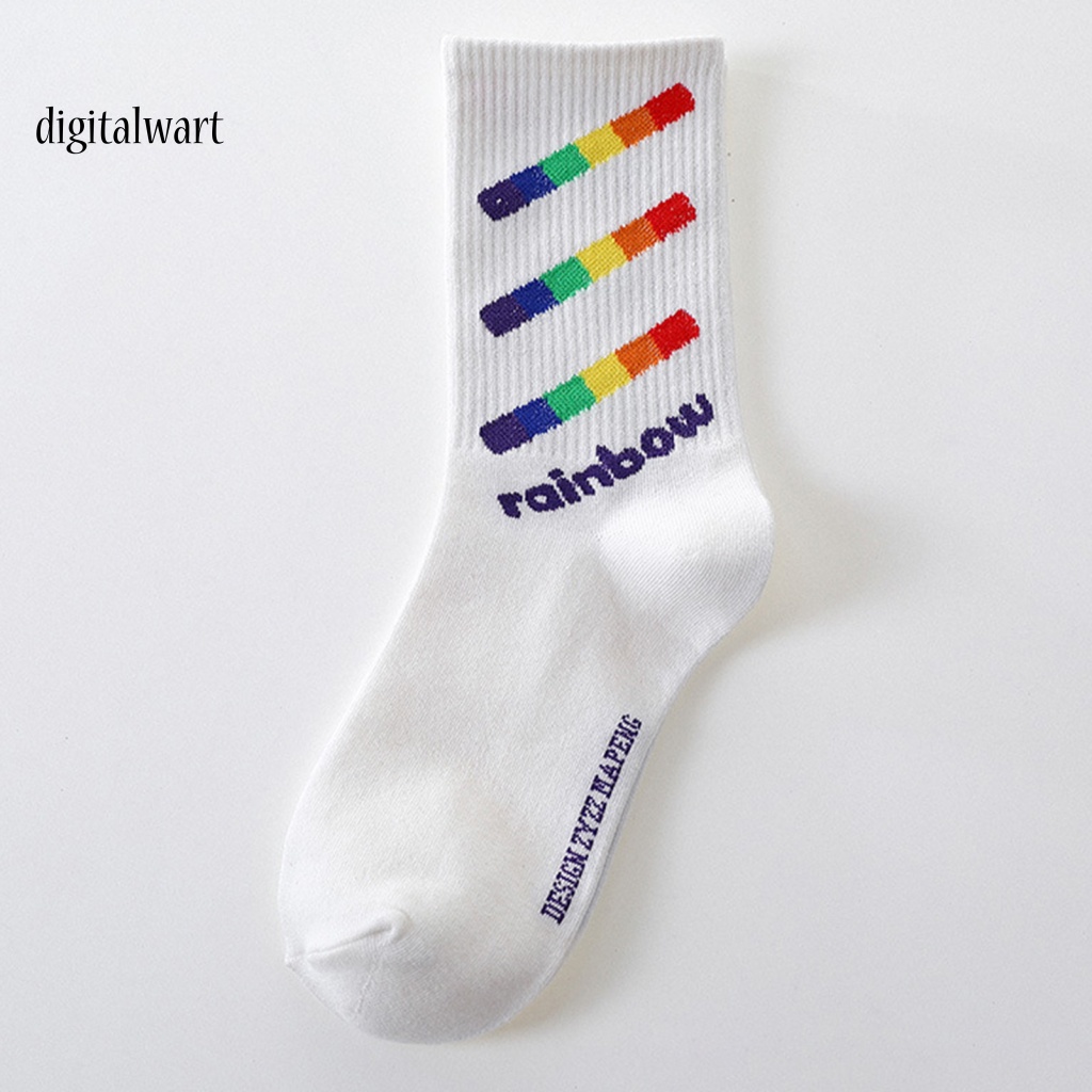 Kỹ Thuật Số| Vớ Thể Thao Dài Bằng Vải Mềm Nhẹ Thoáng Khí Co Giãn Tốt In Chữ Màu Cầu Vồng Tương Phản Thoải Mái Cho Nam