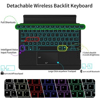 iKey Magnetic Split Detachable Wireless Bluetooth LED Backlit Backlight Touchpad Keyboard Leather Case Compatible For iPad Pro 11 12.9 Mini 6 Air 4 Air 5 10th gen 10.9 9th 8th 7th gen 10.2 Air 3 10.5 inch With Pencil Slot Holder Vertical Protection Cover