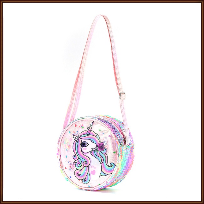 Túi Đeo Chéo Hình Kỳ Lân Đính Kim Sa Lấp Lánh Dễ Thương Cho Bé Gái