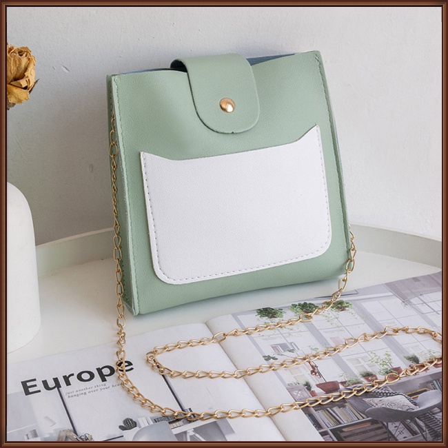 Túi Đeo Chéo Giả Da Phối Màu Tương Phản Với Khóa Nam Châm Thời Trang Cho Nữ