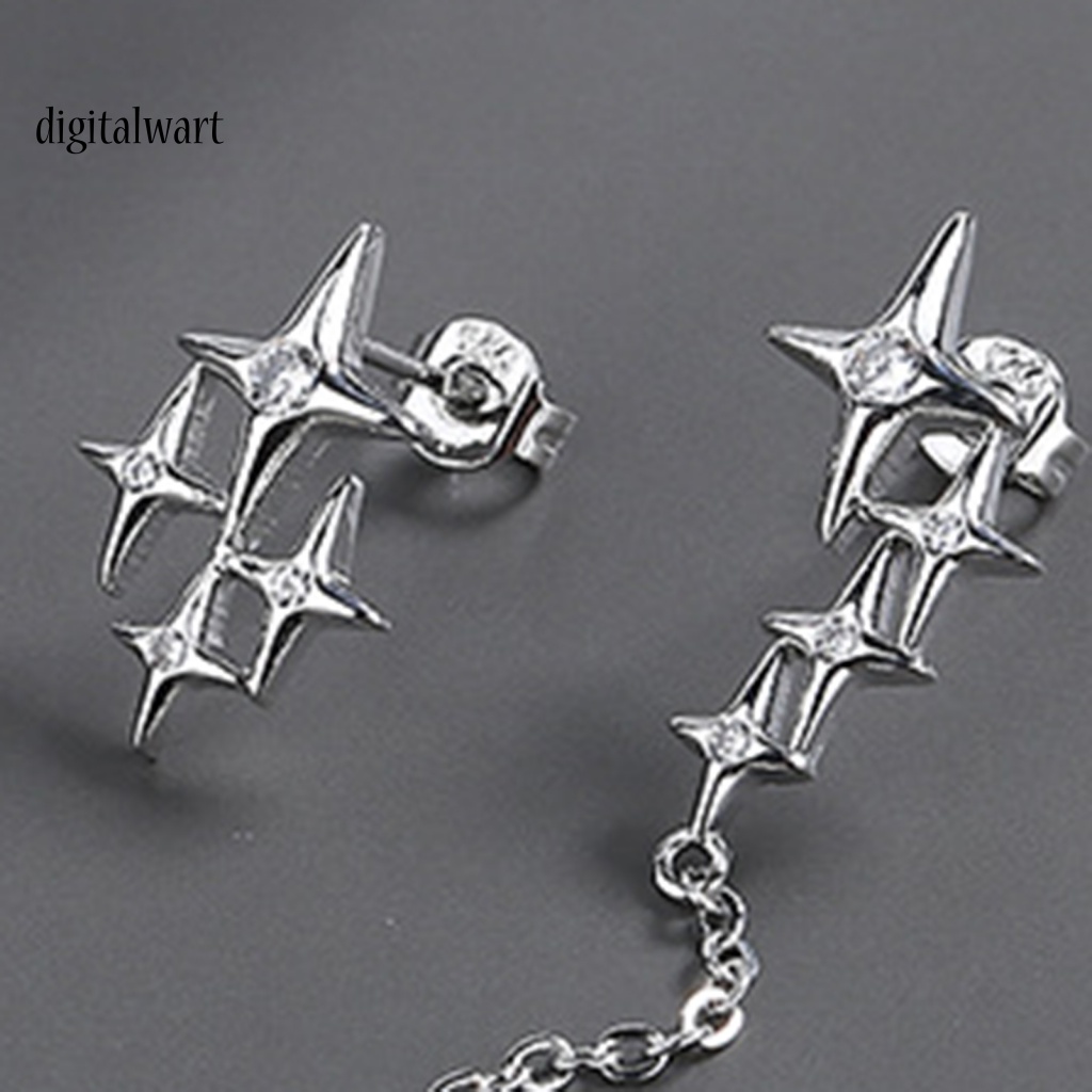 Kỹ Thuật Số| 1 Đôi Bông Tai Dạng Xích Mạ Bạc Dáng Dài Hình Ngôi Sao Lấp Lánh Thời Trang Dự Tiệc