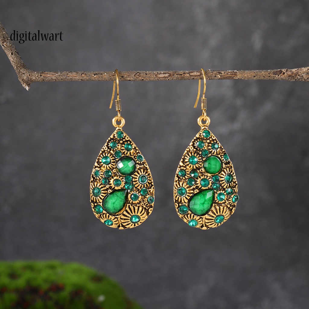 Kỹ Thuật Số| 1 Đôi Bông Tai Đính Đá Hình Giọt Nước Phong Cách Dân Tộc