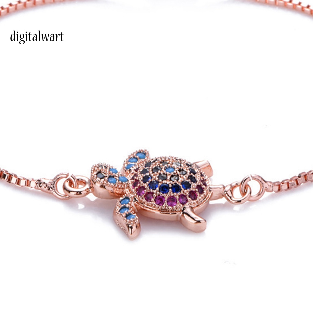 Kỹ Thuật Số| Vòng Tay Hình Rùa Biển Đính Đá Lấp Lánh Điều Chỉnh Được Dành Cho Nữ