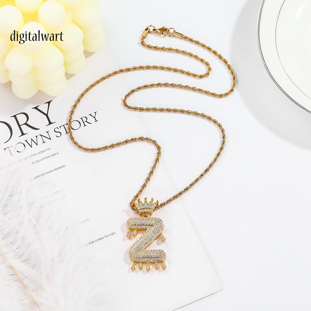 Kỹ Thuật Số| Vòng cổ Mạ Vàng 26 Chữ Cái Đính Đá Zircon Phong Cách Hip Hop