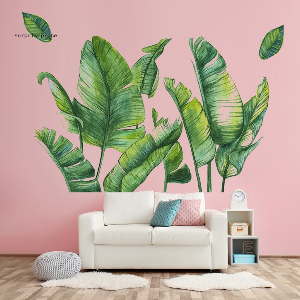 Set 2 Miếng Dán Tường Trang Trí Bằng PVC Chống Nước Không Cặp Nhăn Hình Lá Cây