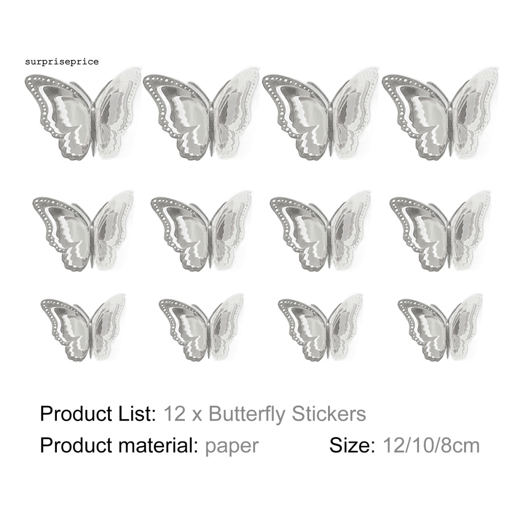 Set 12 Sticker Dán Tường Họa Tiết Bướm 3D Trong Suốt Trang Trí Nhà Ở