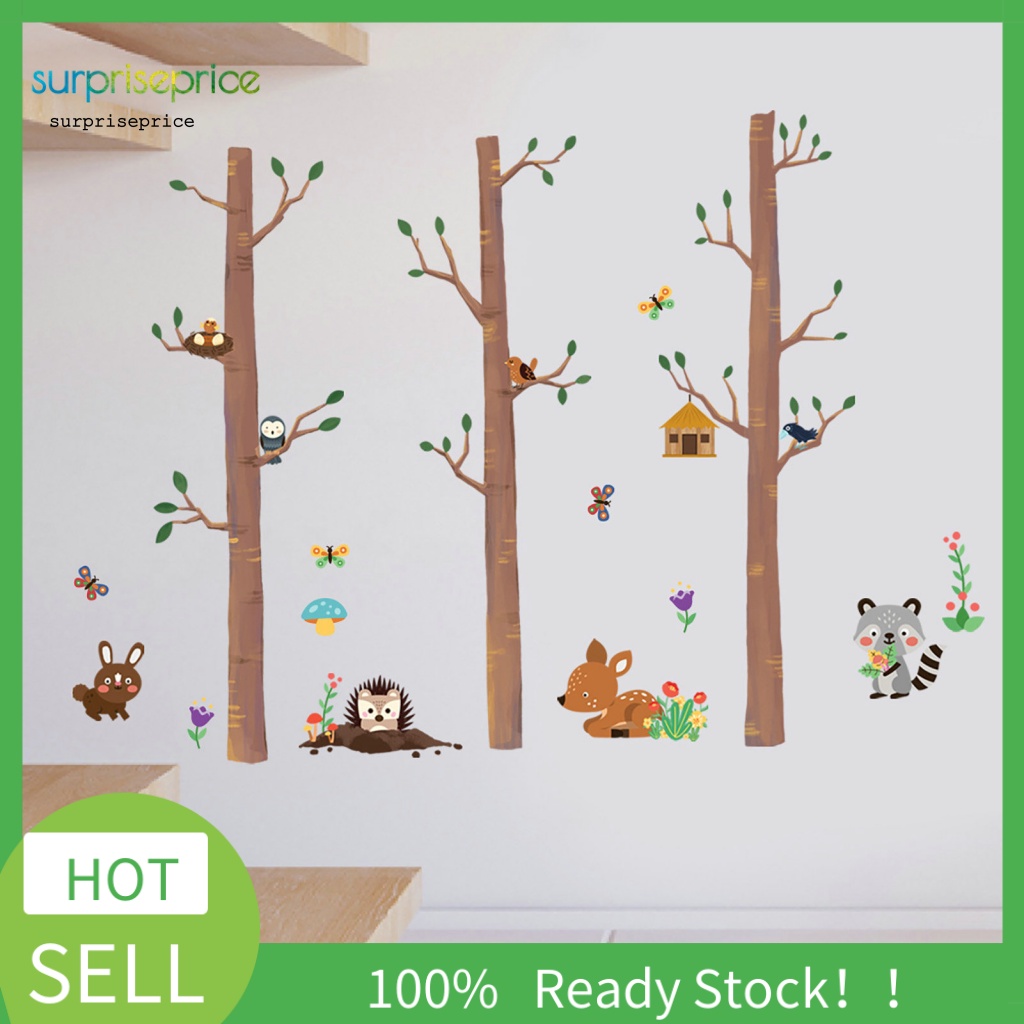 Set 2 Sticker Dán Tường PVC Vinyl Chống Nước Họa Tiết Hoạt Hình Chim Chóc Và Cây Cối Trang Trí Phòng Trẻ Em