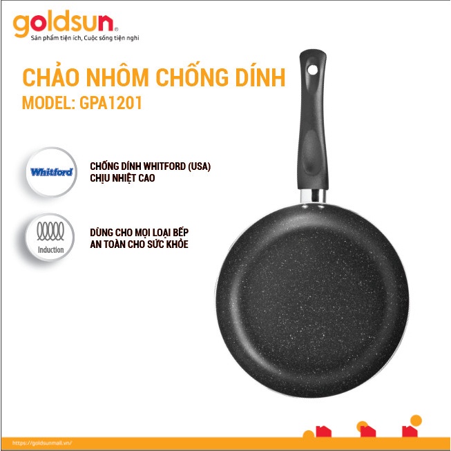 Chảo Chống Dính Vân Đá Đáy Từ Goldsun Dùng Trên Mọi Loại Bếp Nhiều Kích Cỡ 26-28-30cm - GPA1201