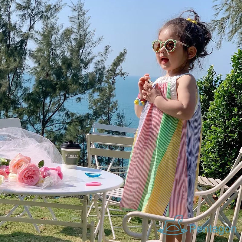 Đầm Công Chúa Mùa Hè Hai Dây Sát Nách Kẻ Sọc Nhiều Màu Đa Dạng Cho Bé Gái