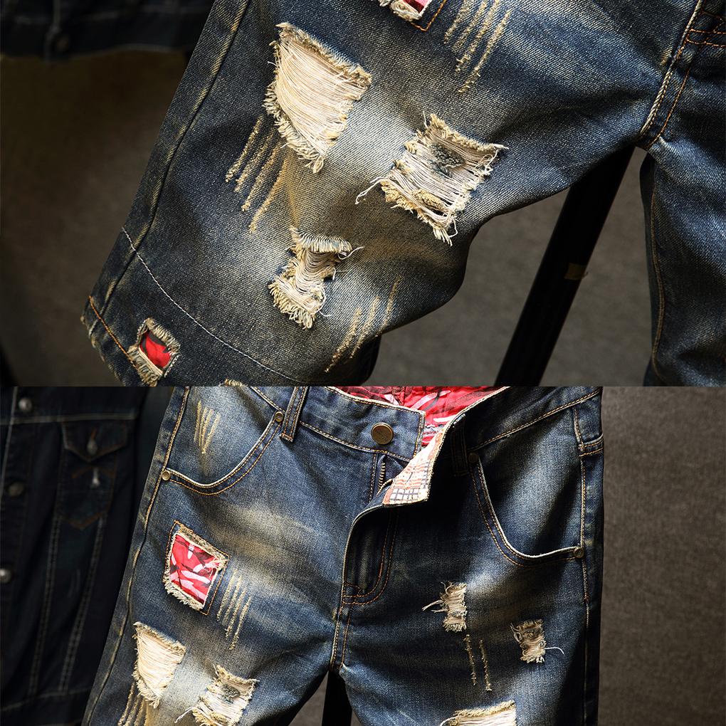 Quần Short Denim Cotton Dáng Rộng Phối Khóa Kéo Rách Thời Trang Mùa Hè Cho Nam