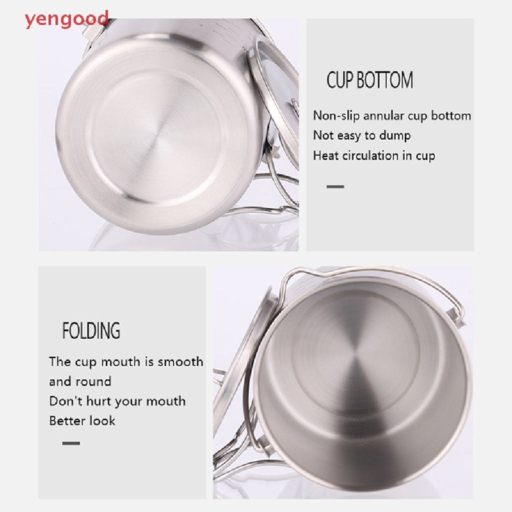 Cốc Cà Phê Bằng Thép Không Gỉ Có Tay Cầm Có Thể Gấp Gọn Tiện Dụng Mang Theo Du Lịch