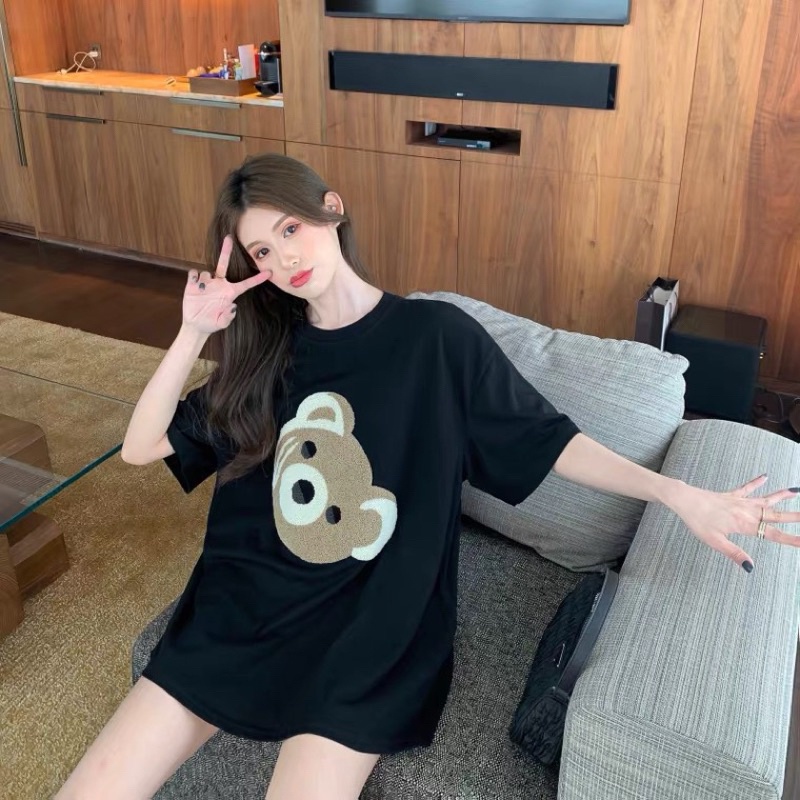 Áo phông 3158 studio1996  nam nữ form rộng chất cotton in hình gấu thêuu