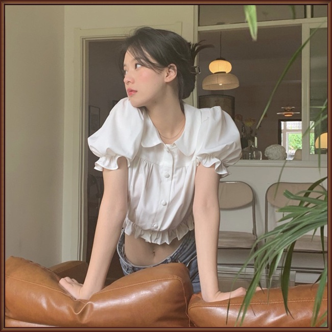 Áo Croptop Tay Phồng Màu Trơn Cổ Búp Bê Thời Trang Quyến Rũ Cho Nữ
