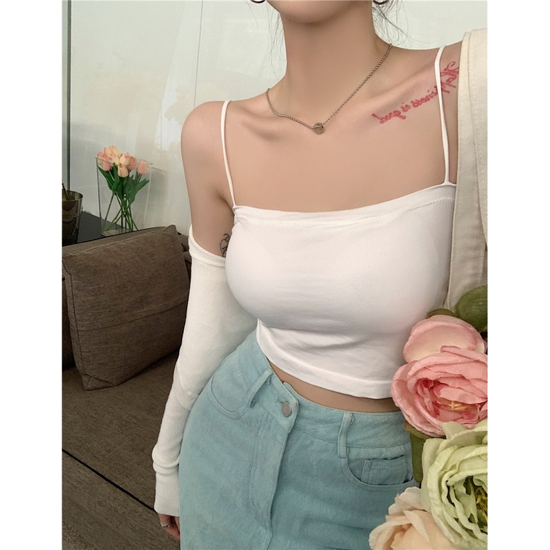 Áo Hai Dây Dáng Ngắn Ôm Sát Màu Sắc Trơn Thời Trang Mùa Hè Quyến Rũ Cho Nữ