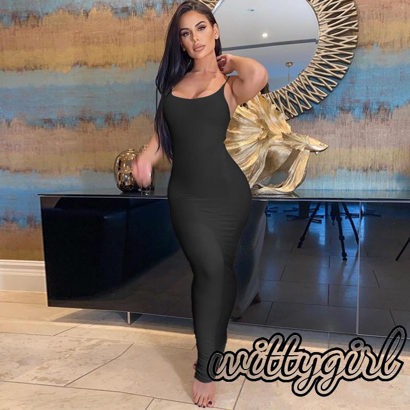 Đầm Dài Dáng Ôm Không Tay Màu Trơn Thời Trang Mùa Hè Dành Cho Nữ