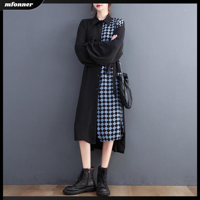 Đầm Chữ A Tay Dài Dáng Rộng Cổ Bẻ Buộc Dây Thời Trang Cho Bạn Gái