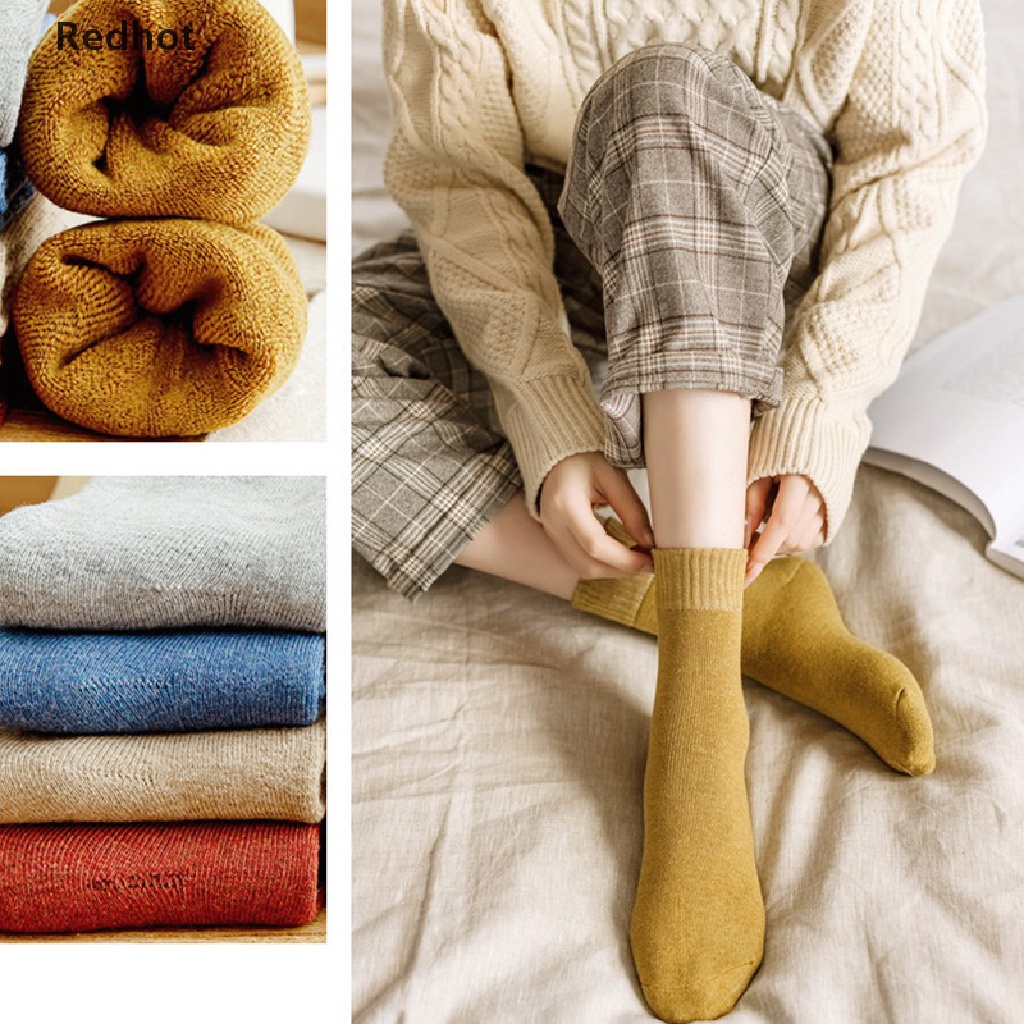 1 Đôi Tất Len Dày Giữ Ấm Màu Trơn Thời Trang Mùa Đông Dành Cho Nữ