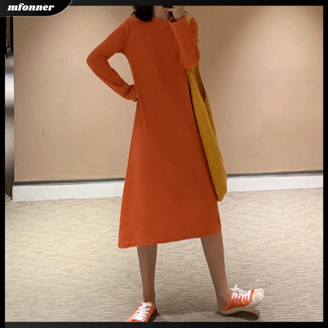 Đầm Midi Chữ A DàI Tay Cổ TròN ThờI Trang