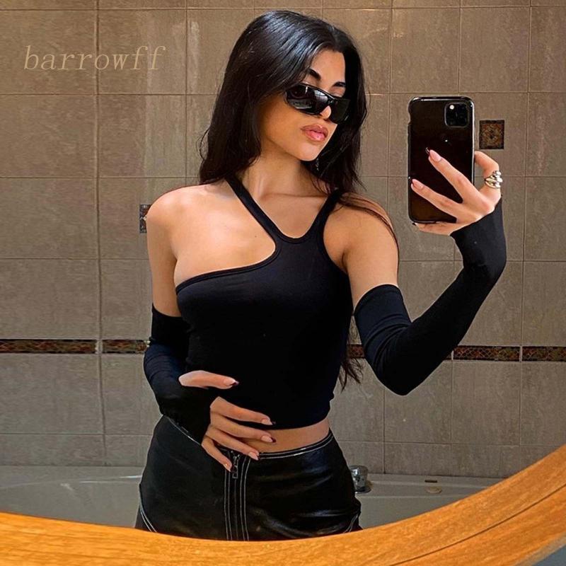 Brroa Áo Ống Crop Top Hai Dây Cắt Không Đều Gợi Cảm Với Tay Áo Rời Phong Cách Harajuku Cho Nữ T