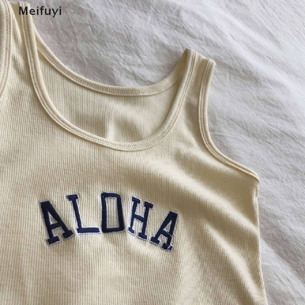 Áo Hai Dây Dệt Kim Không Tay Thêu Chữ Thời Trang Mùa Hè Cho Nữ