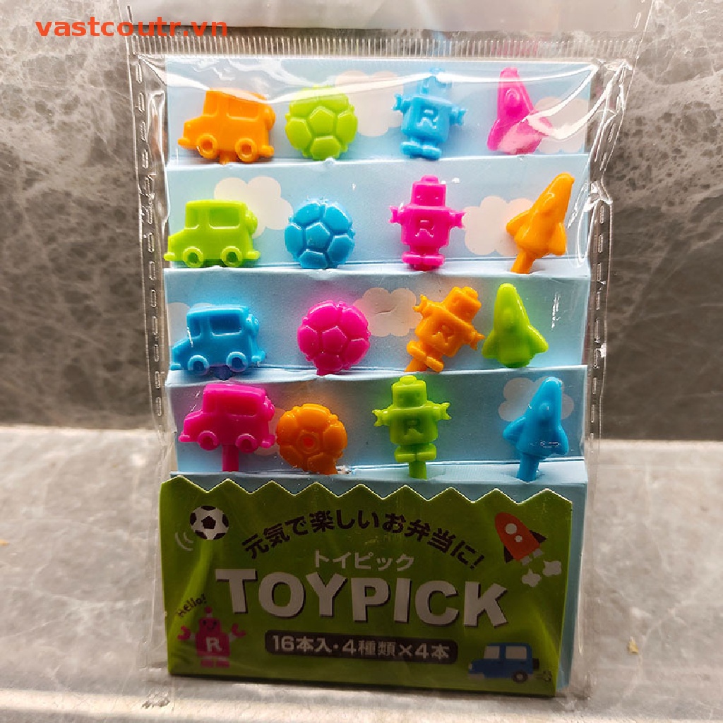 Set 16 Nĩa Ăn Trái Cây Hình Xe Hơi / Máy Bay / Đồ Ăn Tráng Miệng Cho Bé