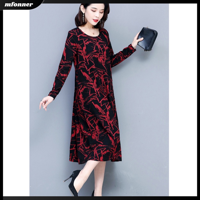 Đầm Tay Dài Cổ Tròn In Họa Tiết Đơn Giản Thời Trang Dành Cho Nữ