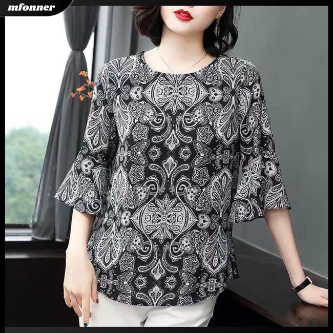 Áo Thun Tay Loe Cổ Tròn In Họa Tiết Retro Thời Trang Mùa Hè Cho Nữ