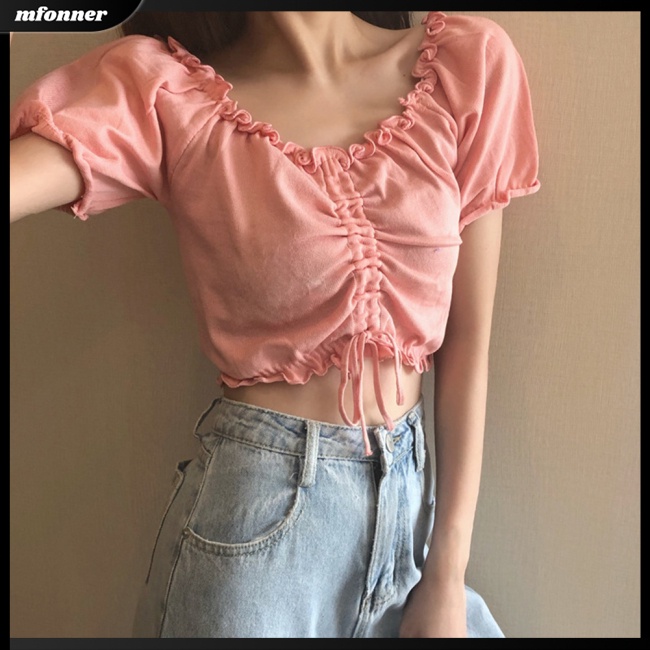 Áo Sweater Dệt Kim Tay Ngắn Hở Rốn Thời Trang Mùa Hè Cho Bạn Gái