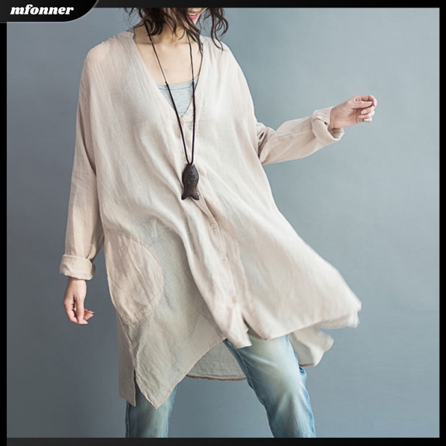 Áo Sơ Mi Tay Dài Dáng Rộng Cổ Chữ V Thời Trang Xuân Hè Cho Nữ