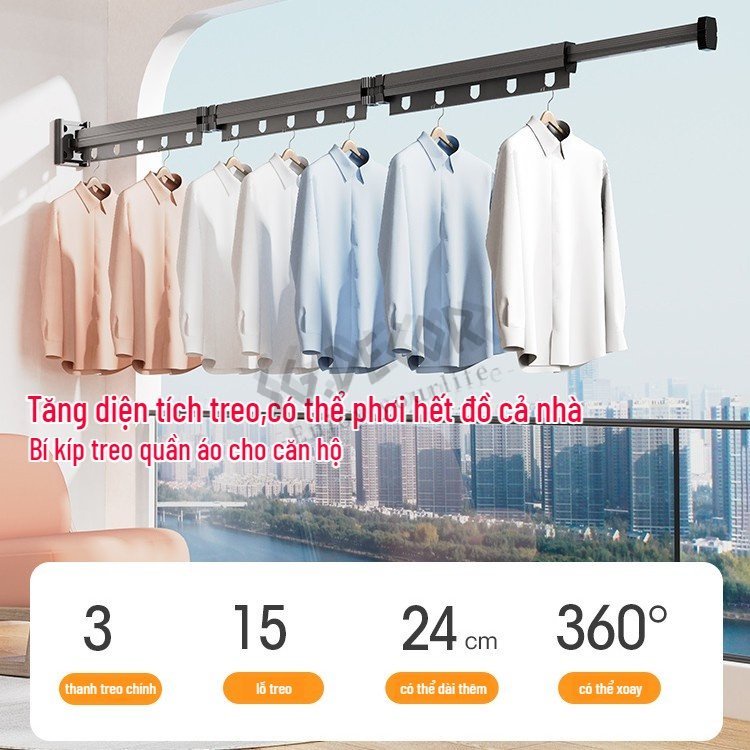 Giá treo đồ thanh treo quần áo Gắn tường  SG.DECOR kim loại thiết kế thông minh tiết kiệm không gian gấp khúc chắc chắn
