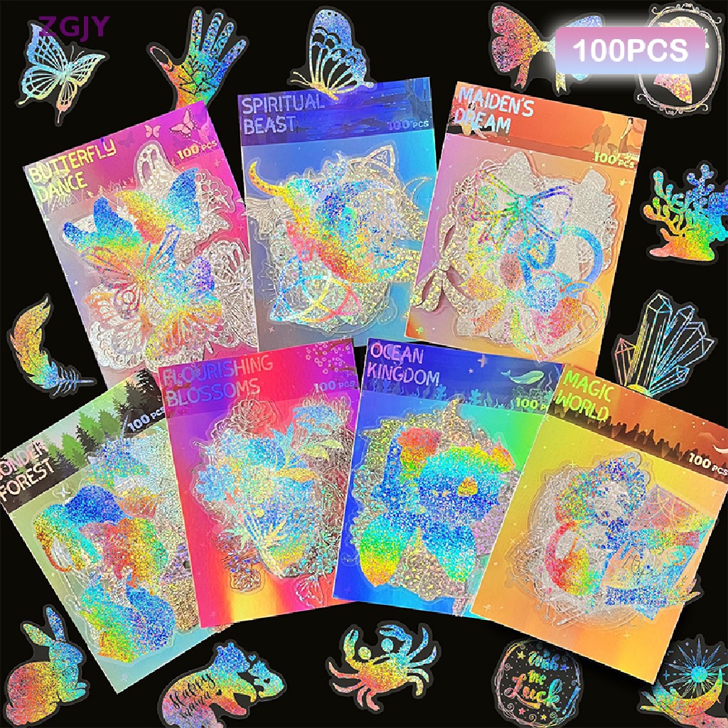 Set 100 Miếng Dán Trong Suốt In Họa Tiết Hoạt Hình Dễ Thương Trang Trí Laptop / Xe Hơi Mới